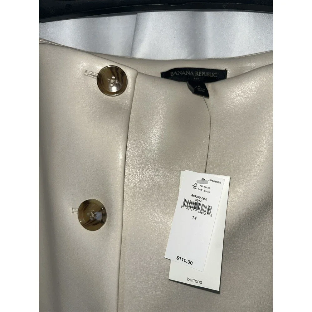 Banana Republic Seamed Vegan Leather Womens Midi Skirt Size 14 Oyster Pearl